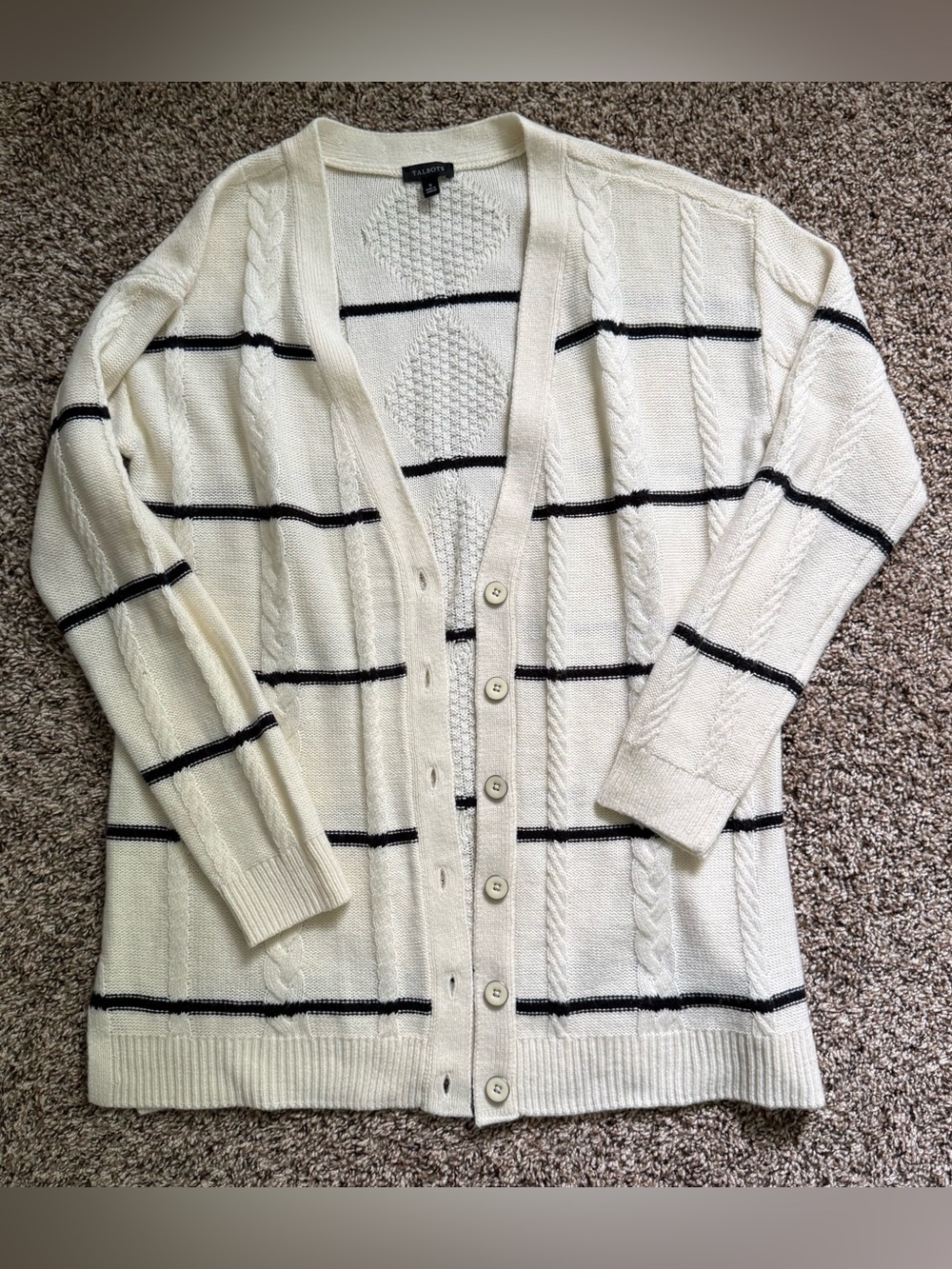 Talbots Cream Cardigan with Black Stripes